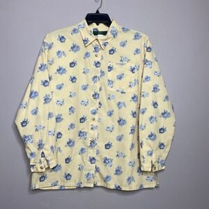Vintage Orvis Women's Button Up Shirt Yellow/Blue Floral‎ Long Sleeve Size XL